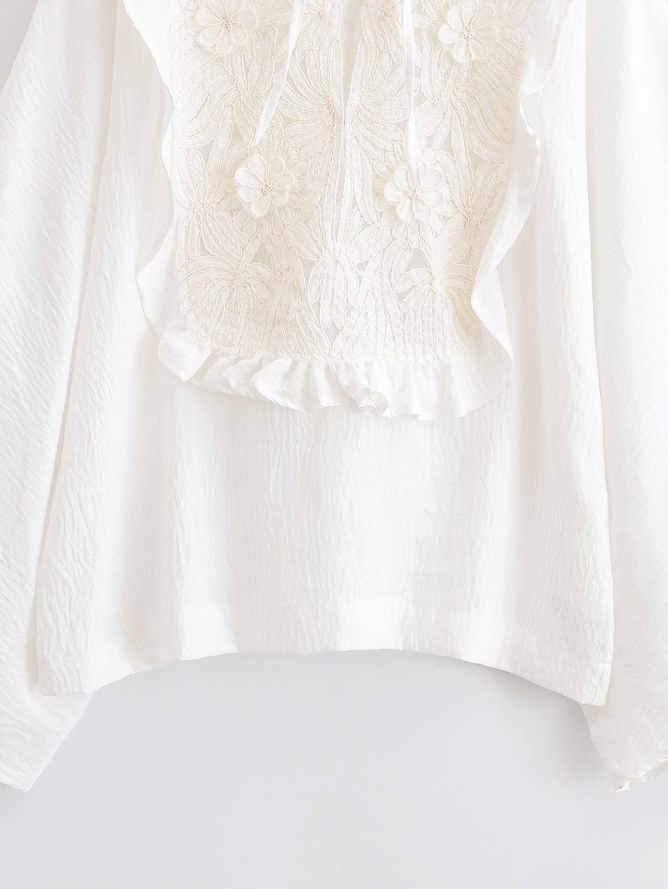 2025 Women's fashion loose lace up patchwork lace shirt