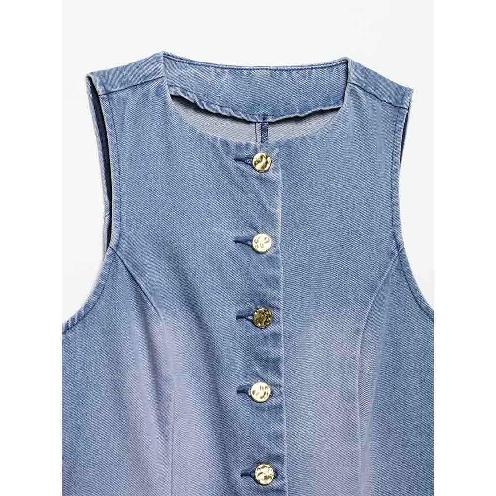 Women's 2025 new fashion slim single breasted denim vest+Jeans Women's suit