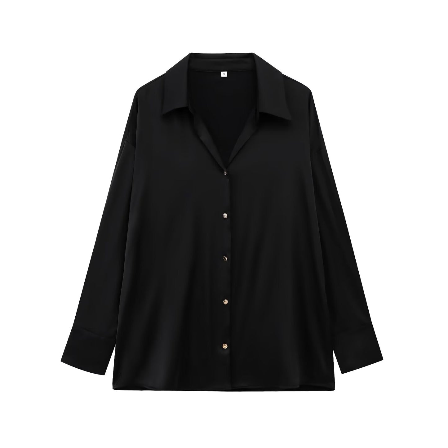 Women's new fashion casual single breasted shirt long sleeved satin textured shirt