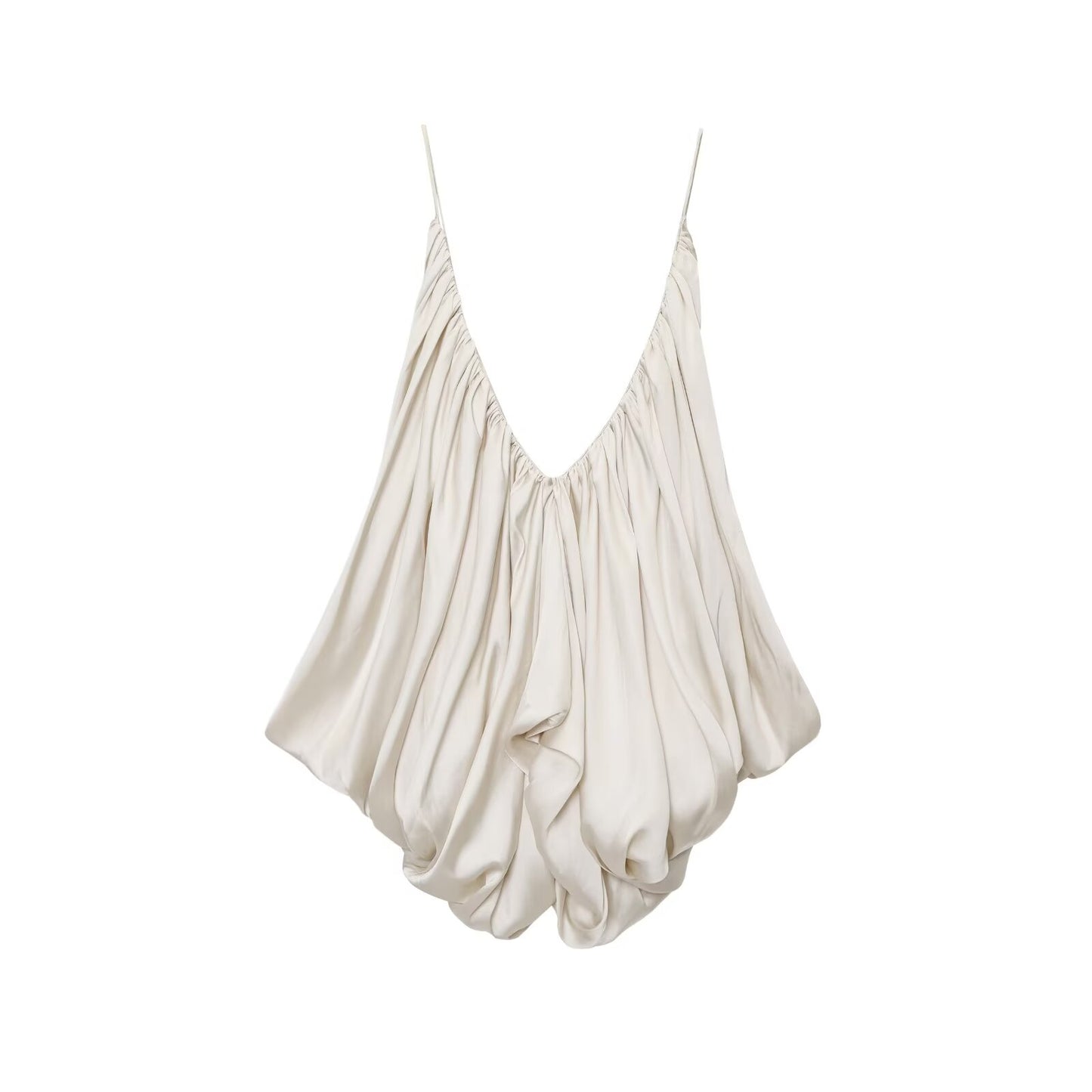 Women's summer fashion satin textured pleated suspender top