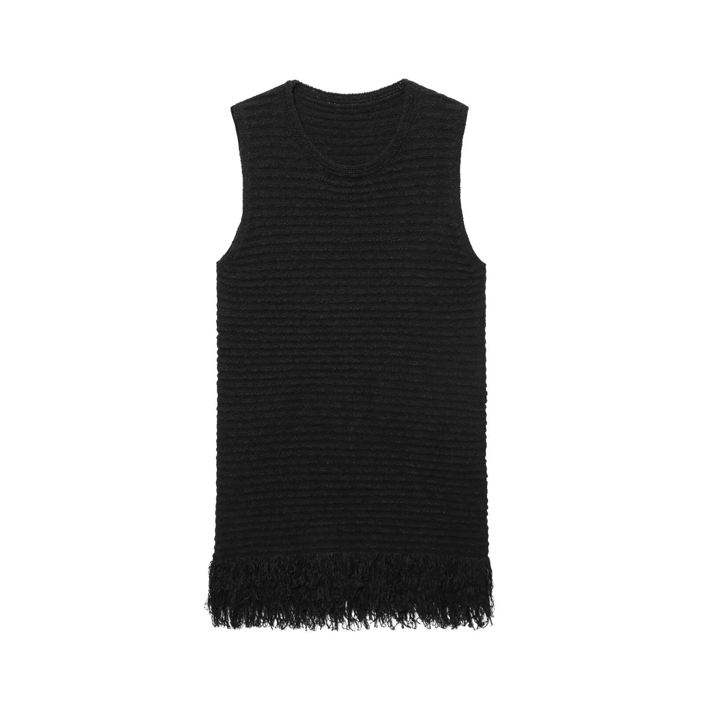 Women's New Fashion tassel decoration sleeveless plaid knitted mini dress