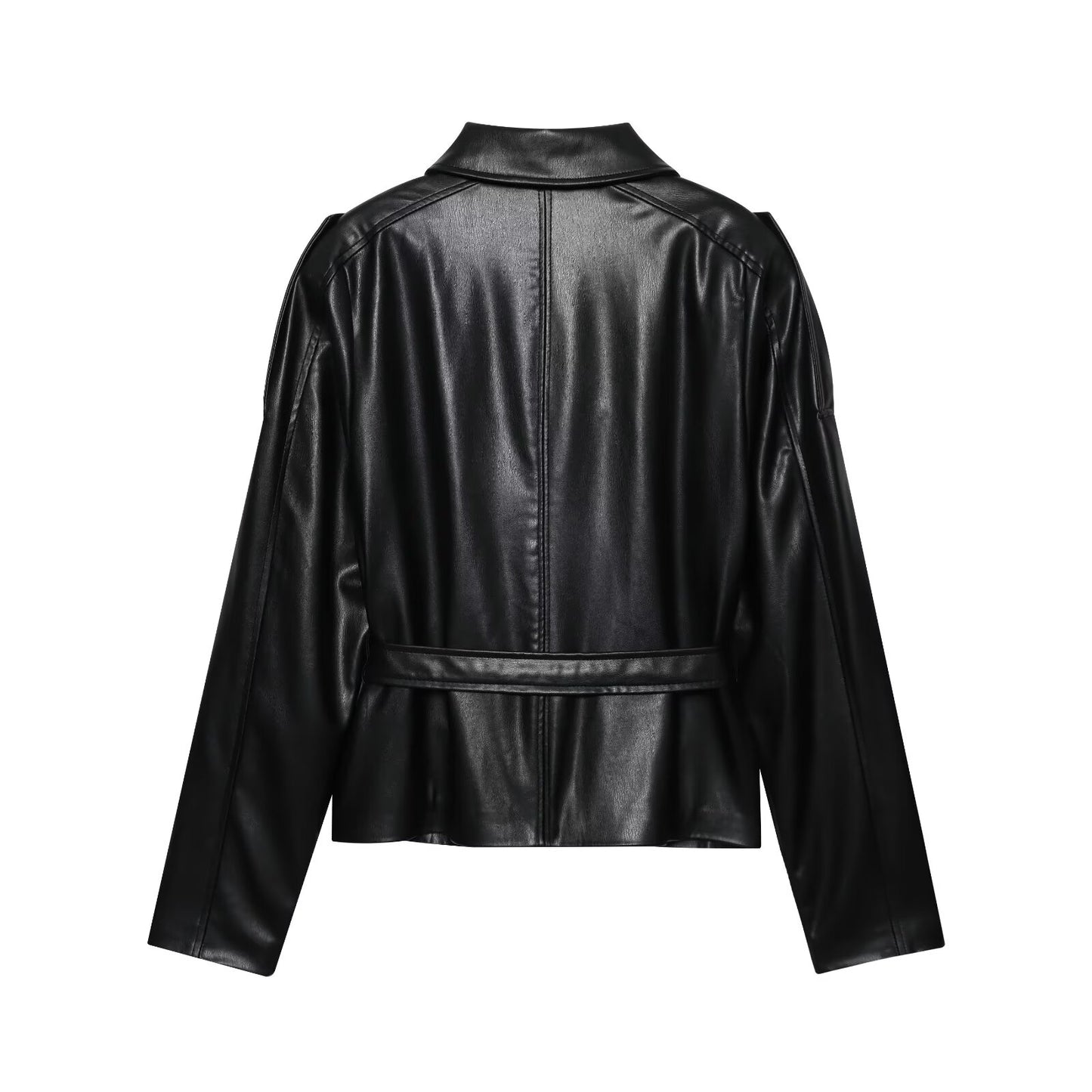 Women's new fashion with Belt short Faux Leather windbreaker Coat