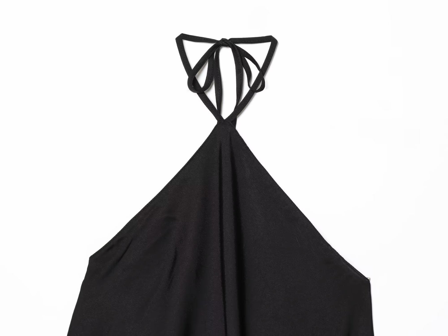 Women's new fashion draped design black slim backless hanging neck collar top