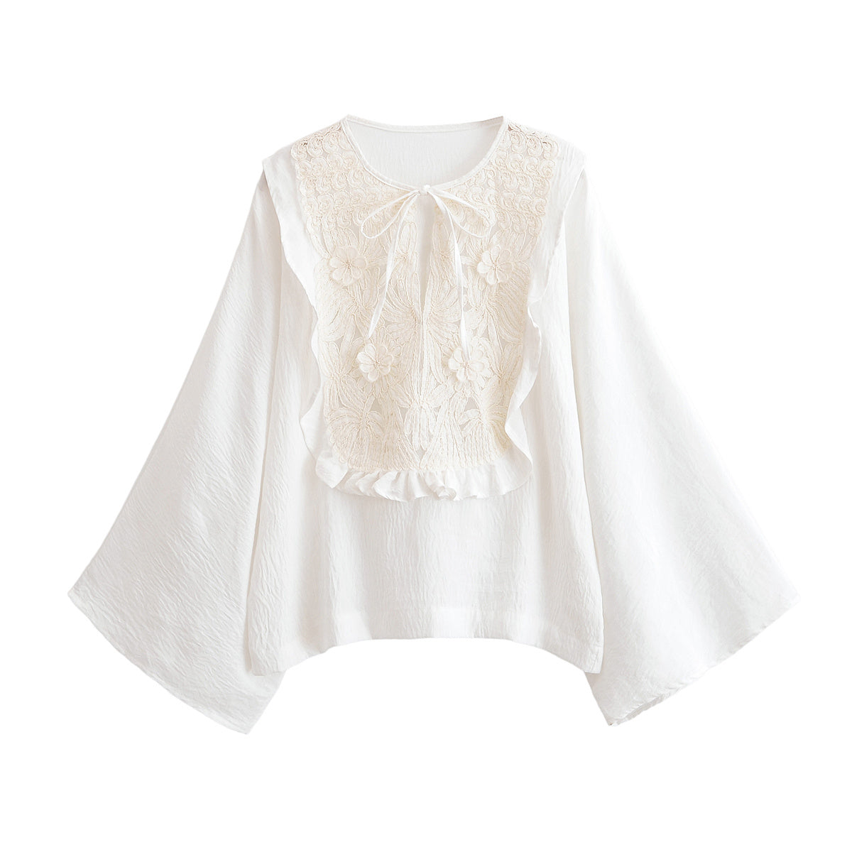 2025 Women's fashion loose lace up patchwork lace shirt