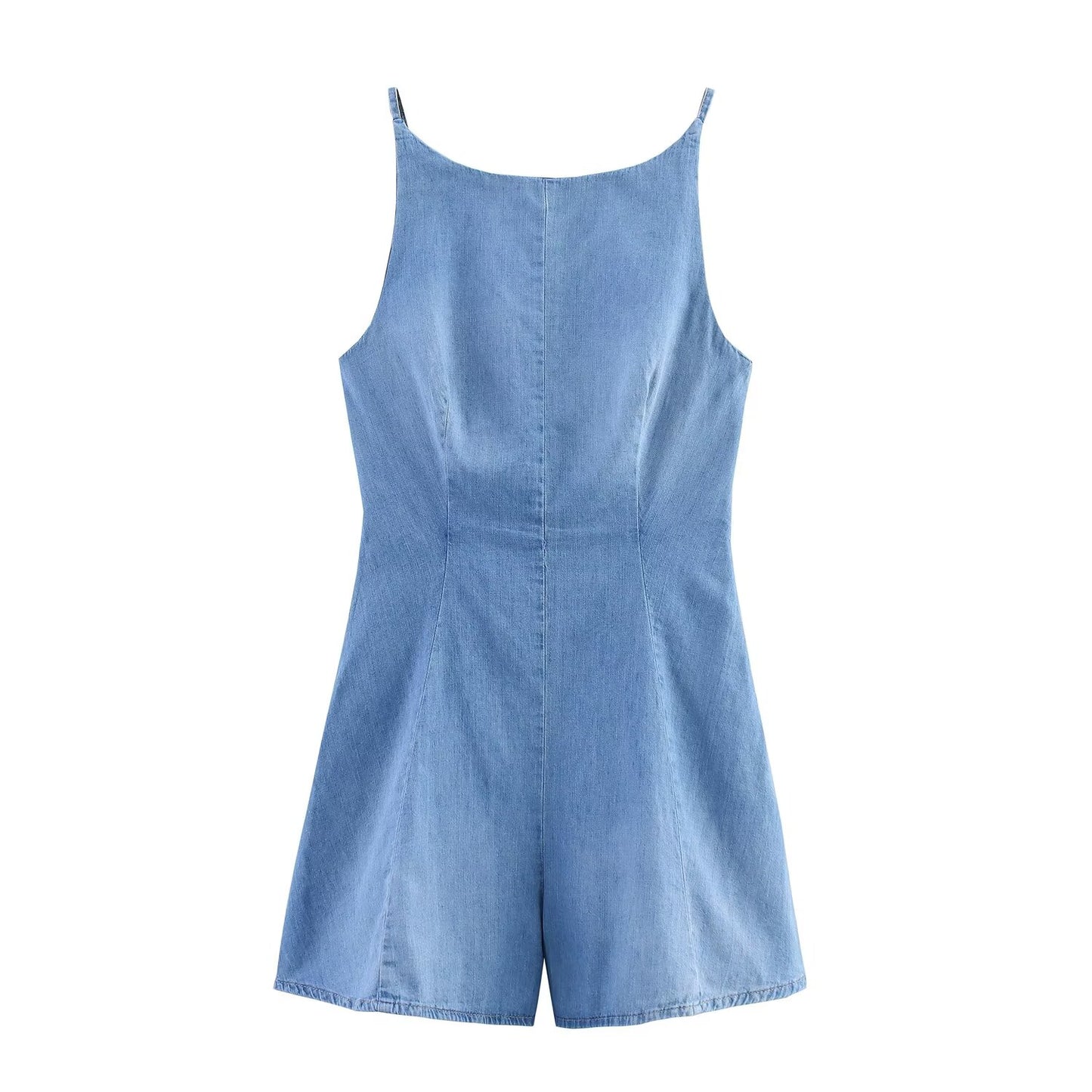 Women's new fashion sleeveless backless denim short jumpsuit