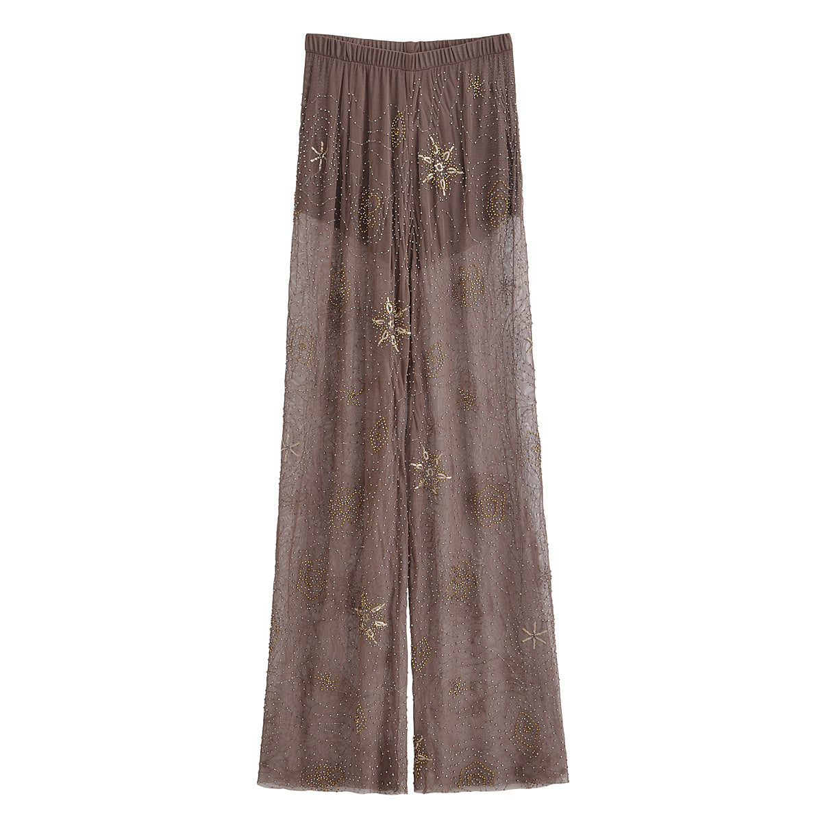 Women's new fashion bead decoration loose casual semi transparent pants