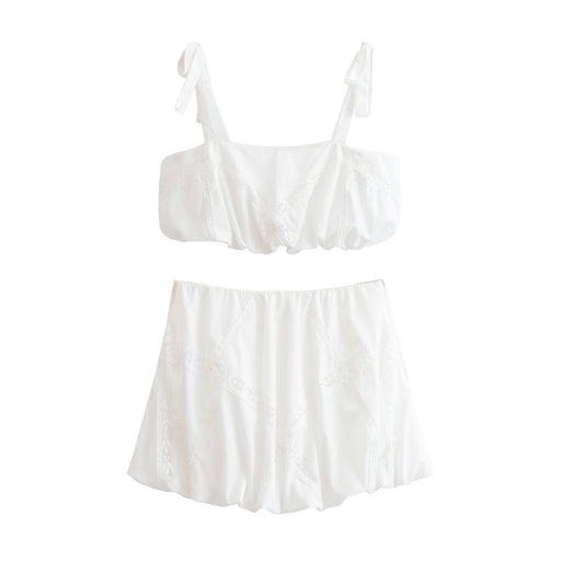 Women's New Fashion Lace Splicing Corset style suspender Top+Skirts Women's Suit