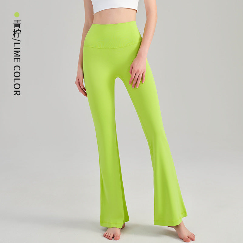 Women's high-waist hip yoga pants outdoor wide-leg fitness pants nude slim sports bell bottoms.