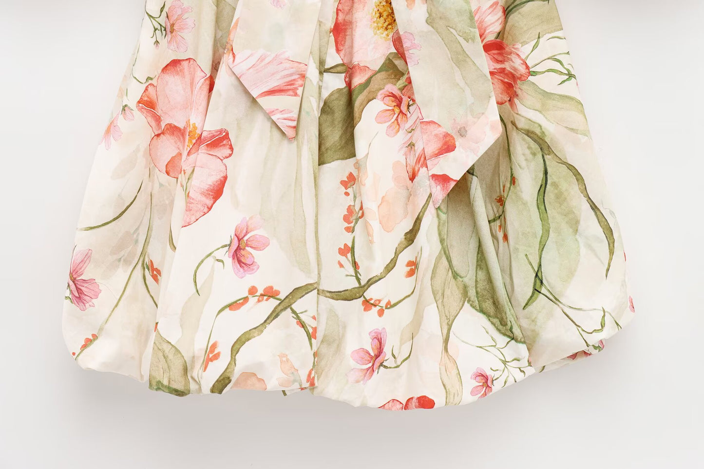 Women's new fashion backless bow decoration print bubble short sleeved mini dress