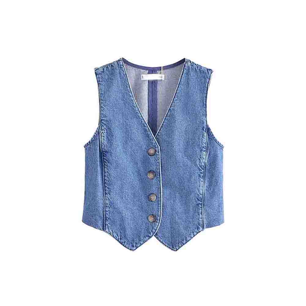 Women's new fashion short single breasted V-neck denim vest+Skirts suit