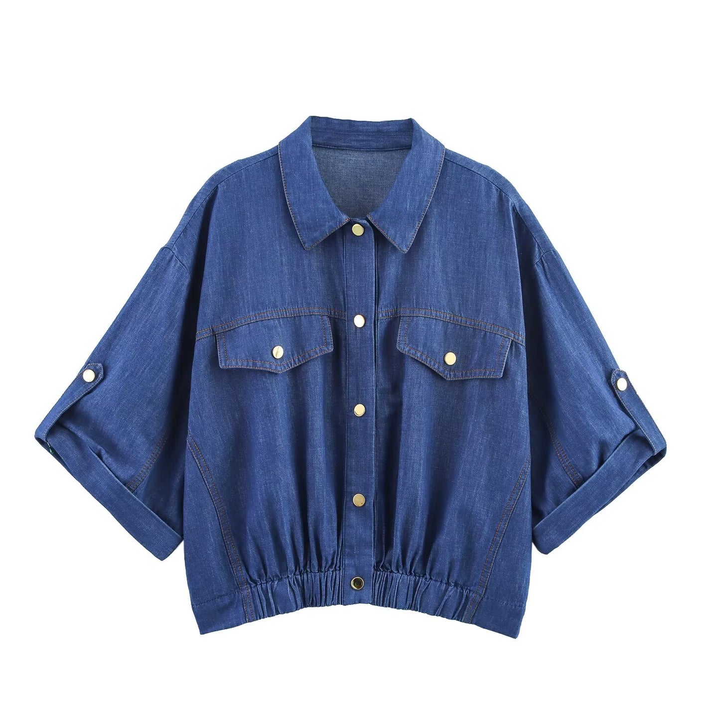 Women's' New Fashion with Belt short sleeved single breasted denim jacket coat+Jeans Women's suit