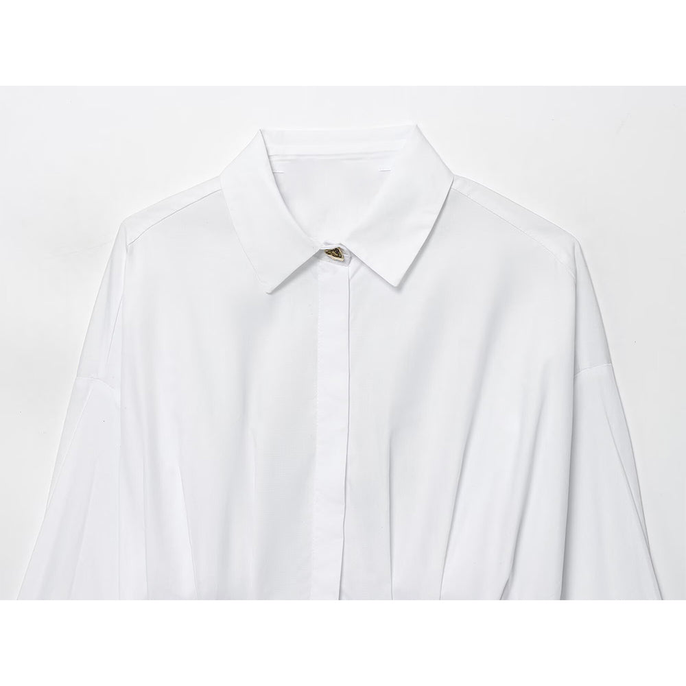 Women's new fashion long sleeved pleated poplin shirt
