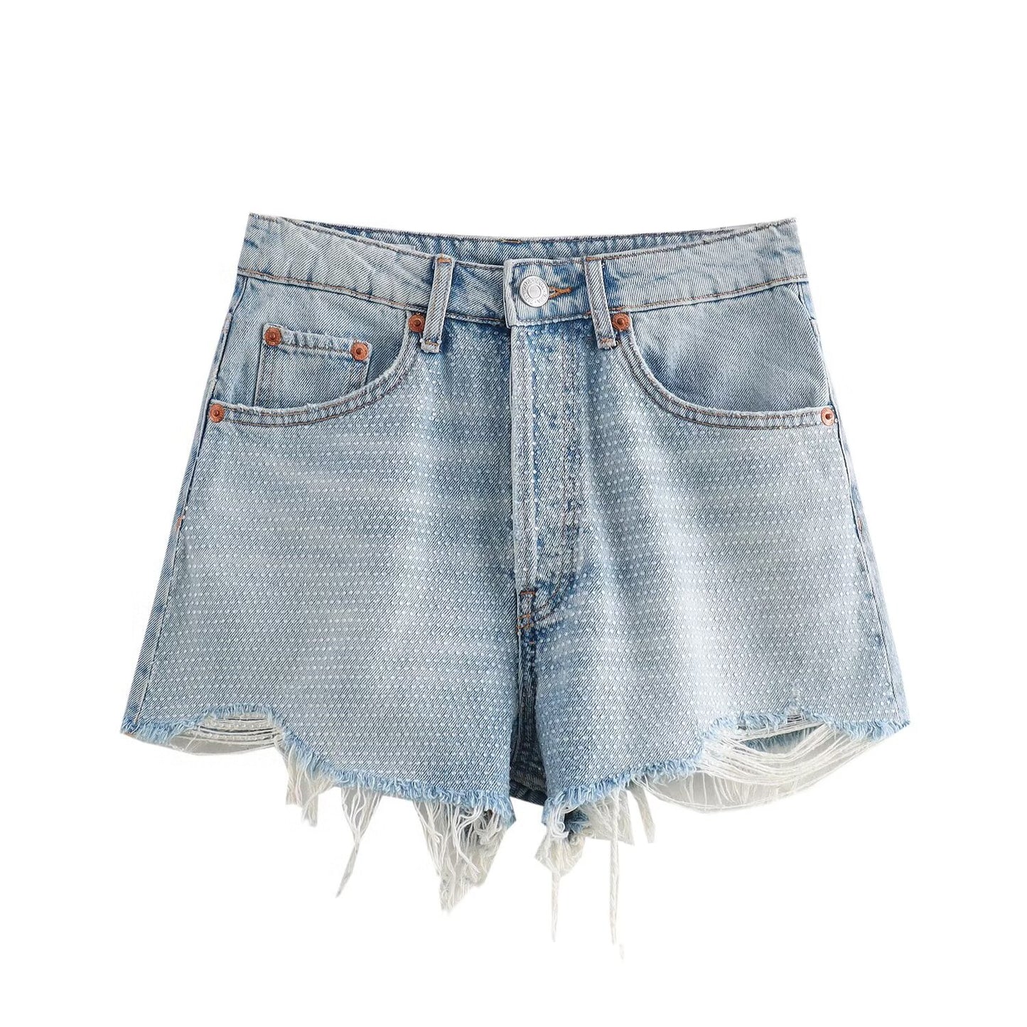Women's new fashion rhinestone decoration casual high waisted denim shorts
