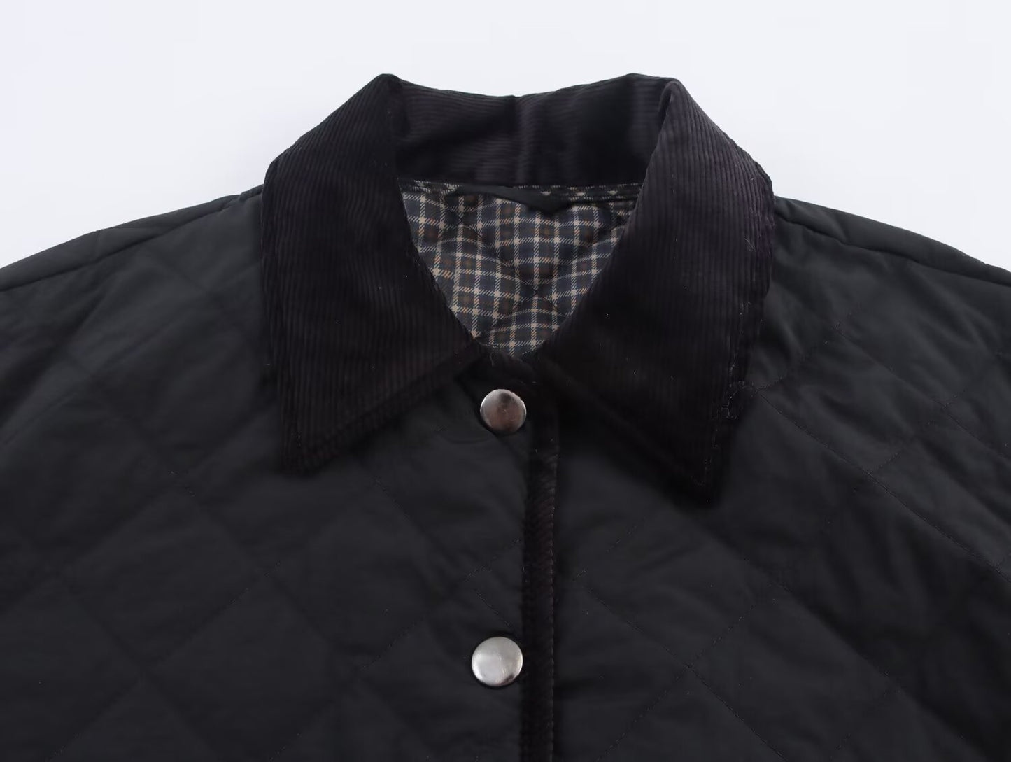 Women's New Fashion Corduroy Short Quilted Nylon Lapel Coat