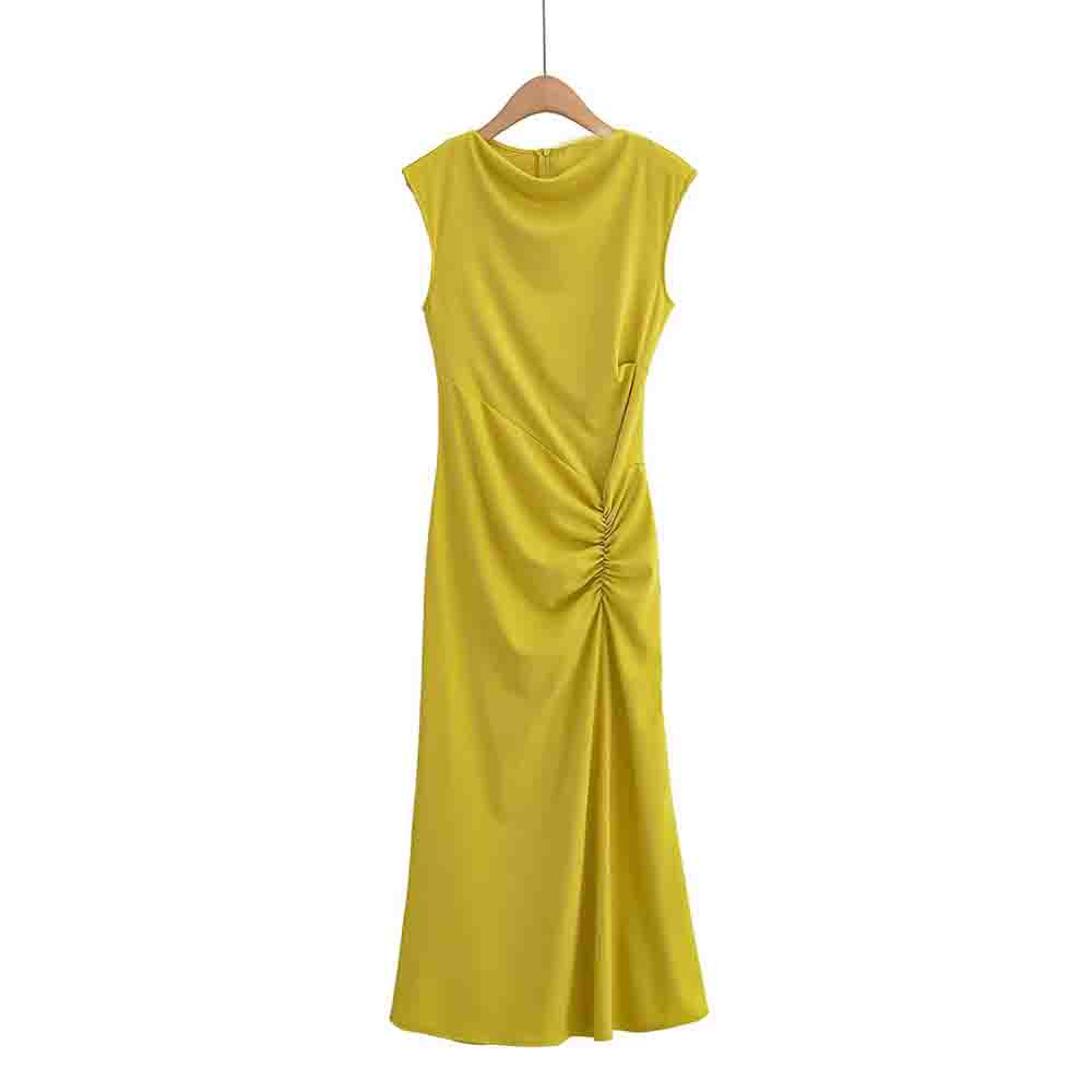 Women's 2025 New Fashion Pleated design Sleeveless Knitted Midi Dress