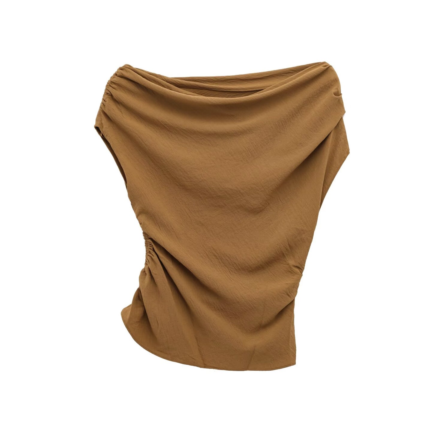 Women's new fashion asymmetrical design casual sloping shoulder Pleated top