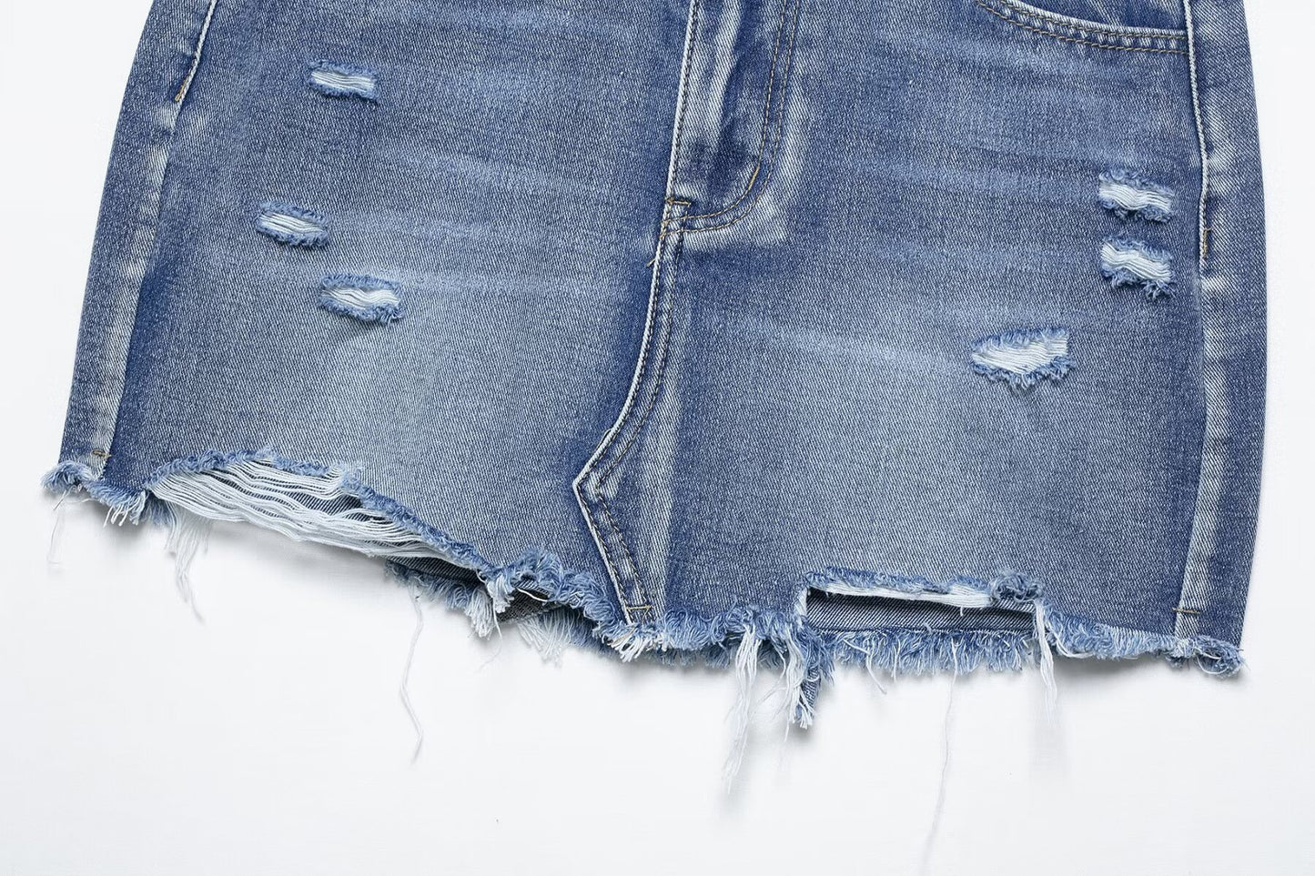 Women's new fashion Broken hole decorative slim high waisted denim mini skirt