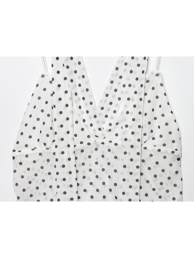 Women's New Fashion scarf decoration slim polka dot printed suspender top