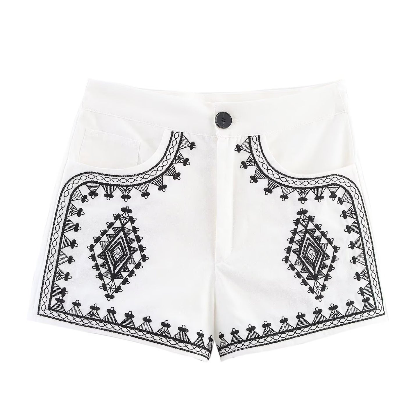 suit Women's 2 pieces fashion short contrasting embroidered V-neck vest+Shorts suit