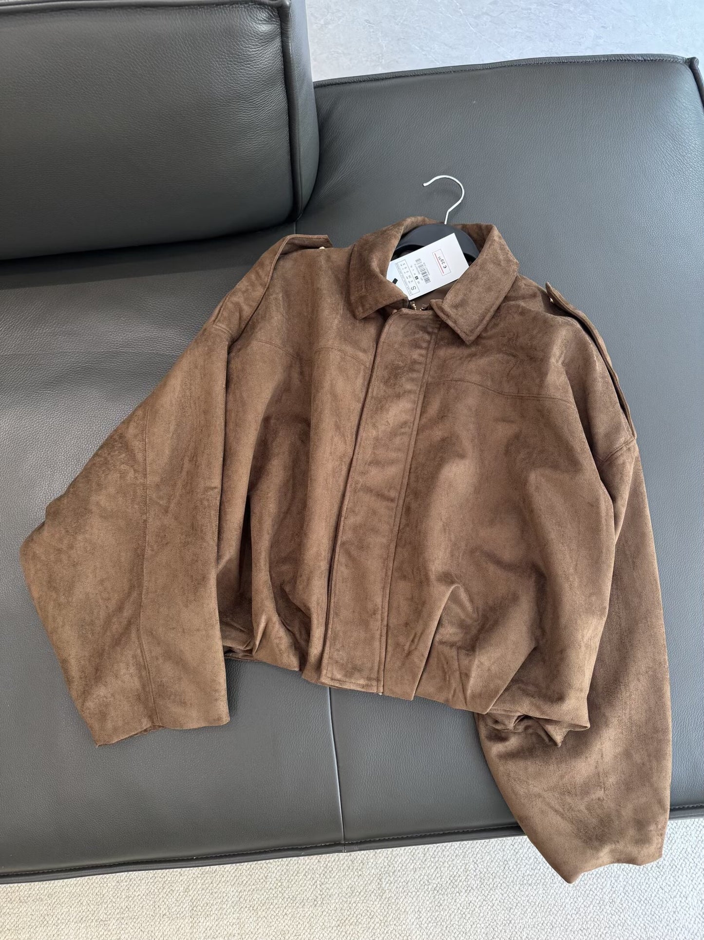 Women's new fashion casual Lapel suede Leather flight jacket Coat