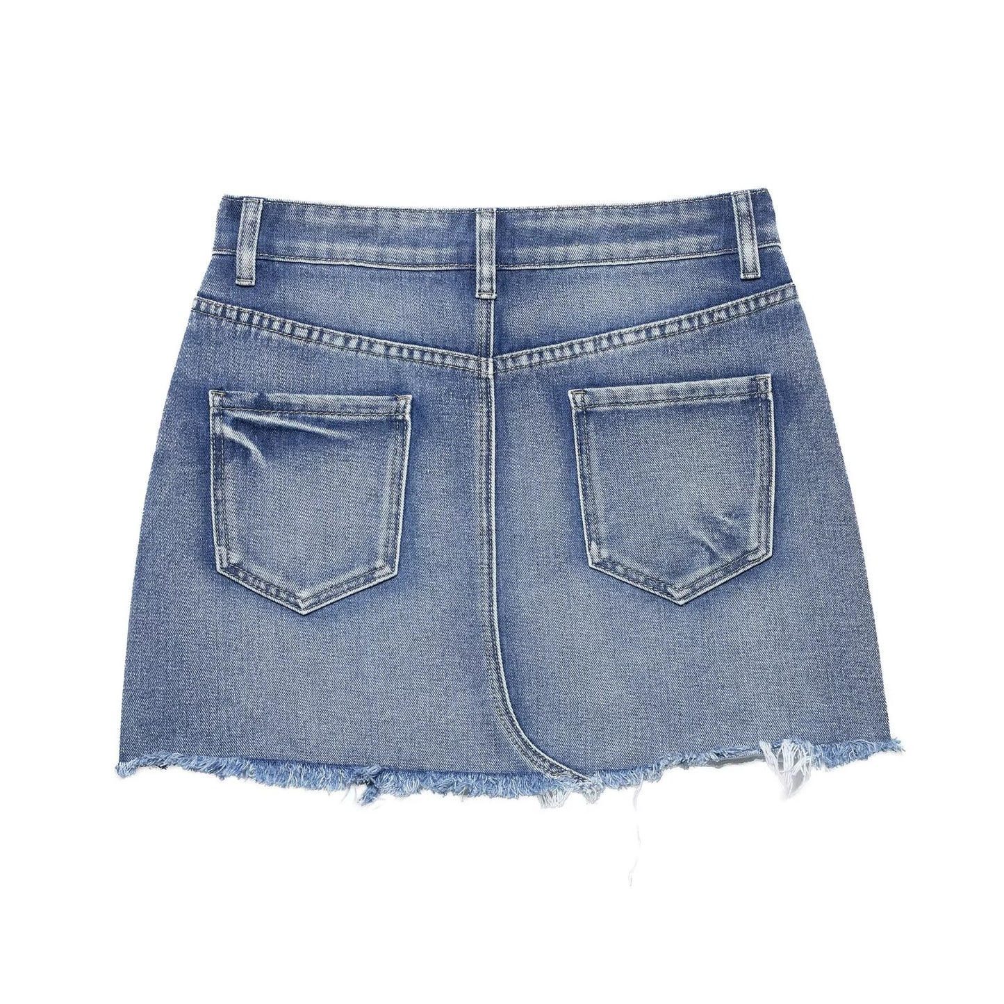 Women's new fashion Broken hole decorative slim high waisted denim mini skirt