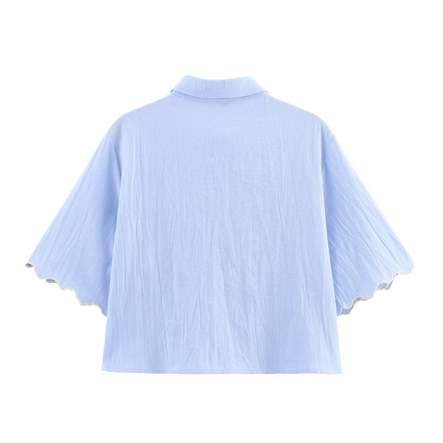 Women's new fashion short sleeved single breasted embroidered shirt