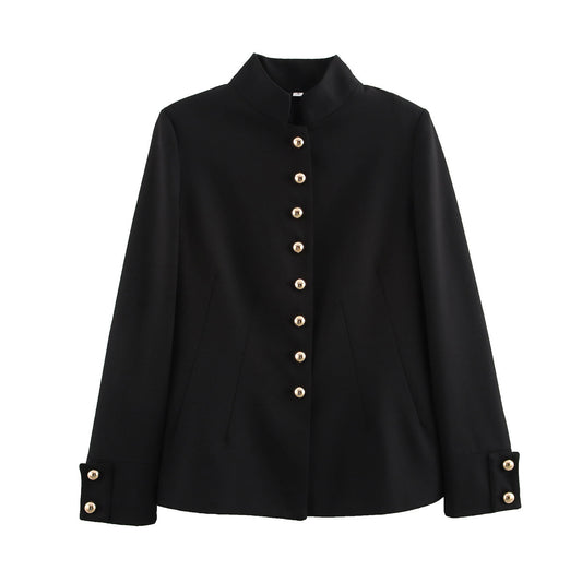 Women's slim single breasted stand collar Blazer Coat