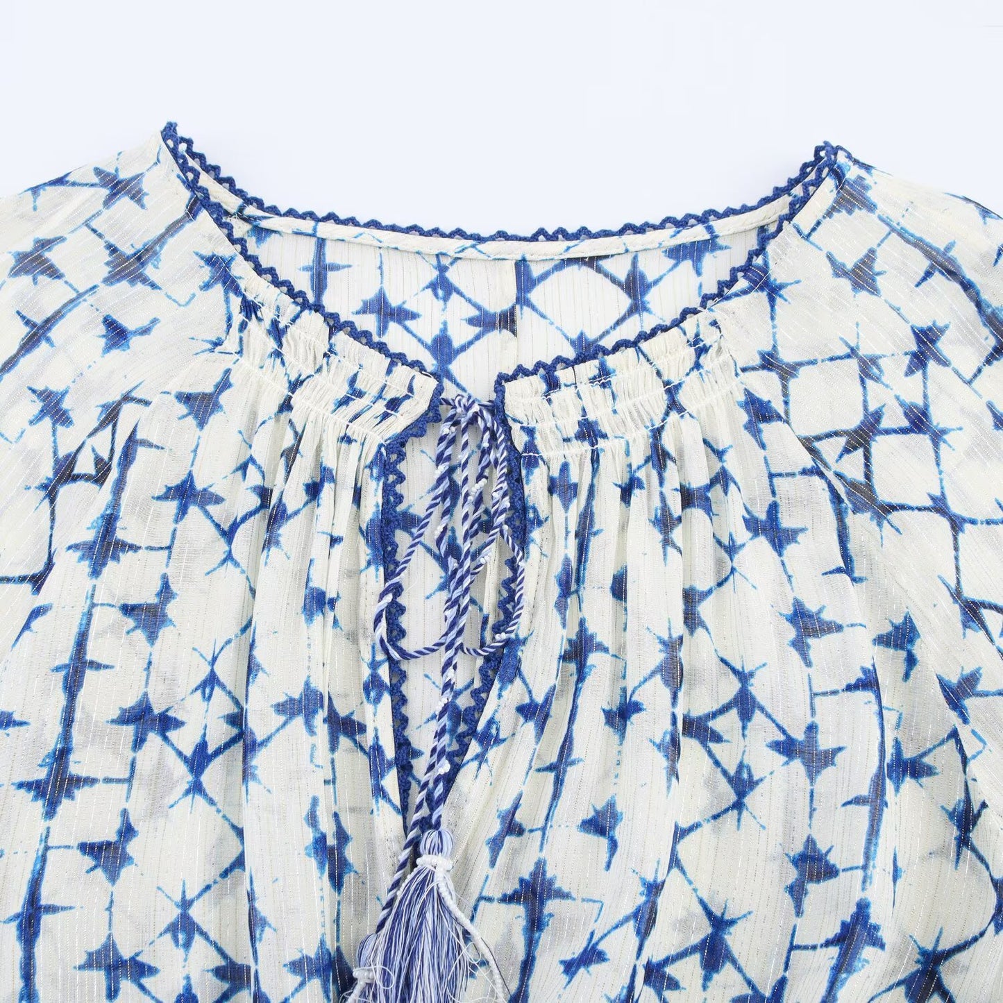 Women's' New Fashion lace up decoration loose long sleeved printed shirt