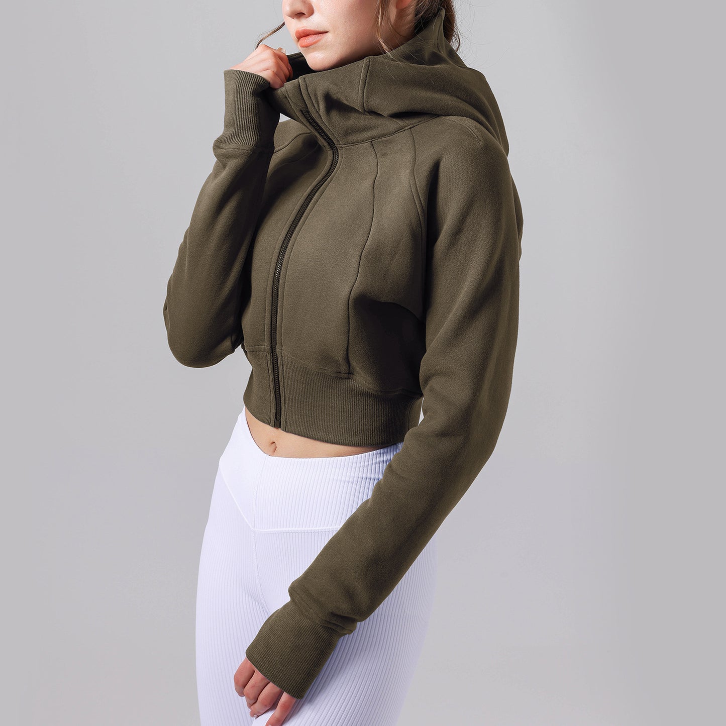 Women's new Joker hooded fitness jacket plus velvet warm loose coat