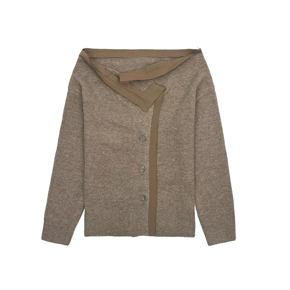 Women's new fashion asymmetrical collar off shoulder knitted Coat