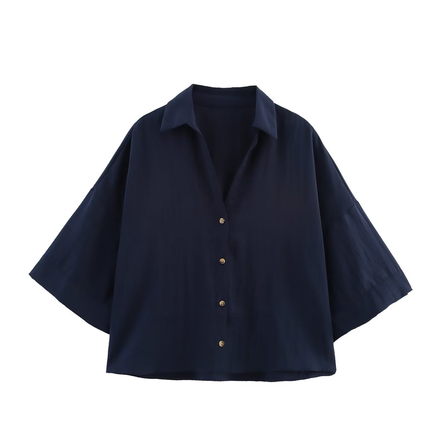 Women's New Fashion Casual Single breasted Short sleeved Lapel Shirt