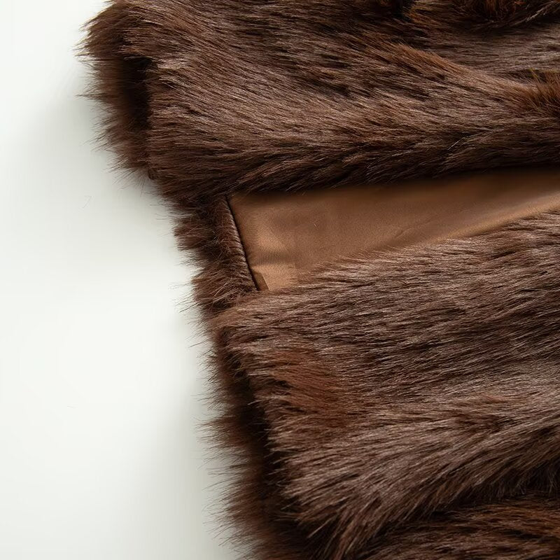 Women's artificial fur effect big Lapel Coat