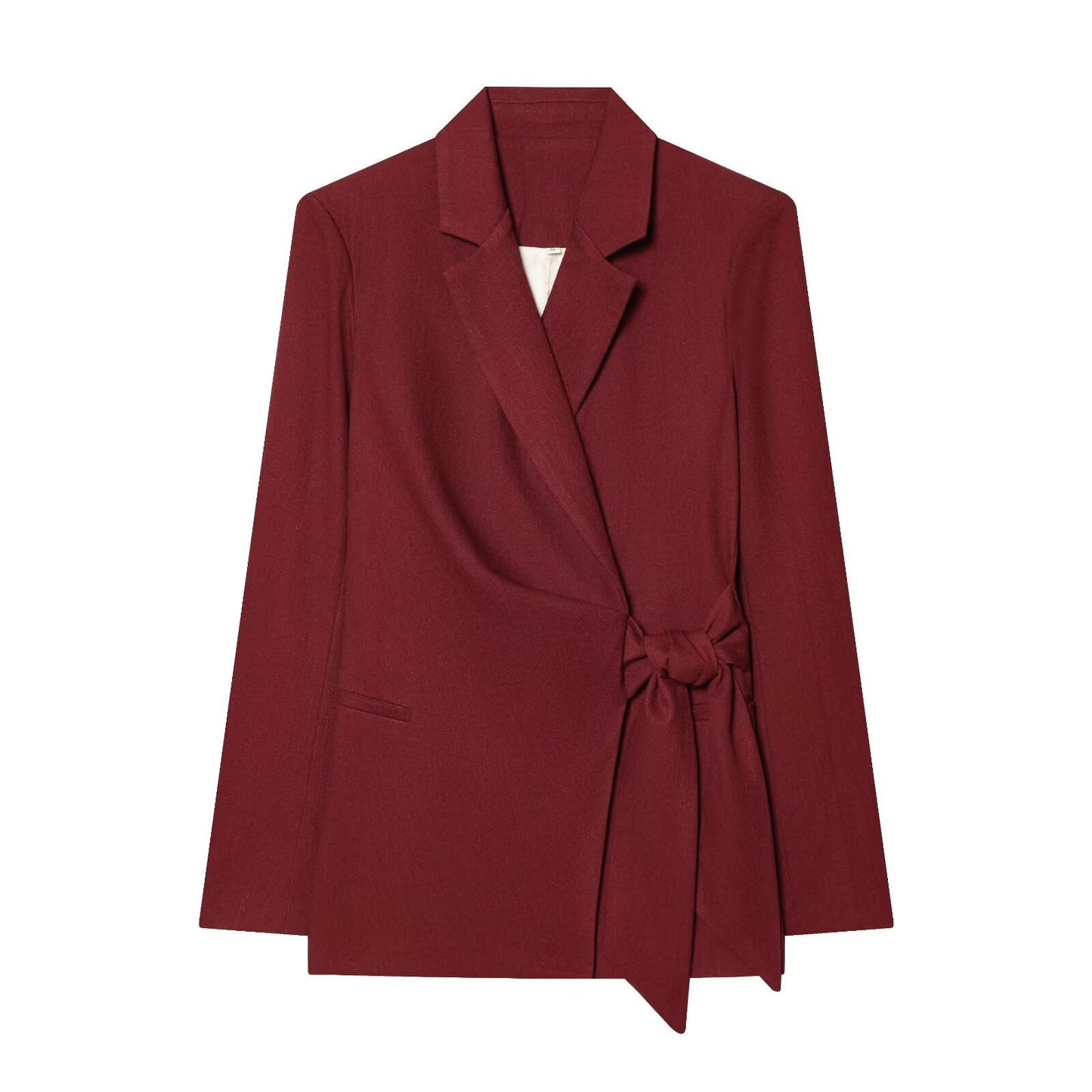 suit Women's 2 pieces casual linen blend lace up Blazer Coat +Pants