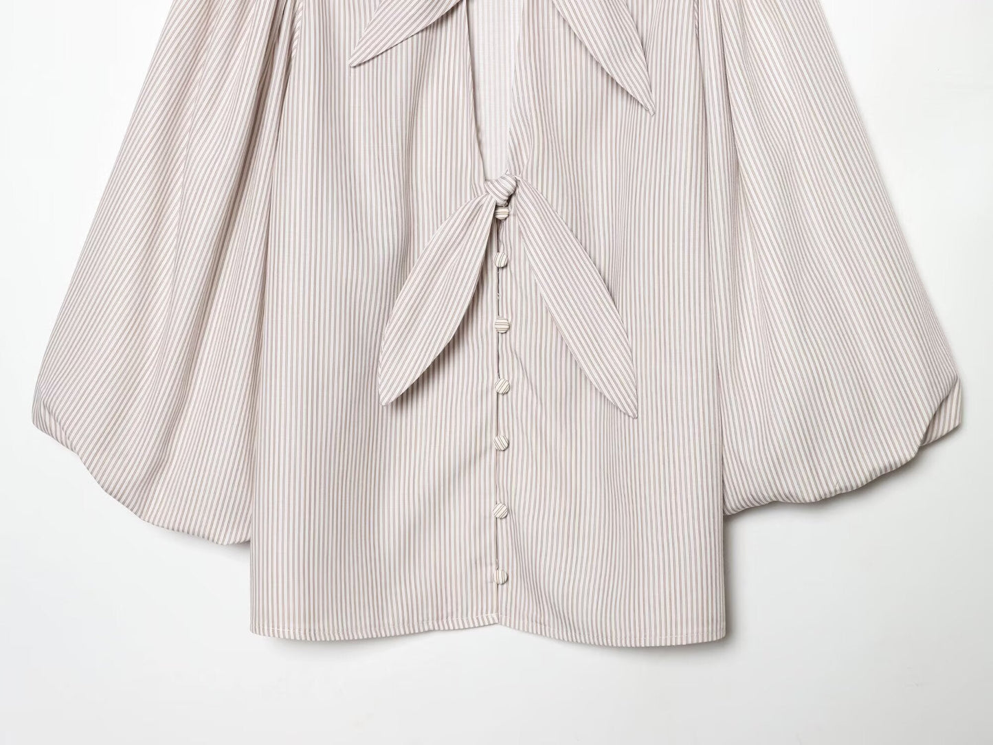 Women's bow decoration hollow striped shirt