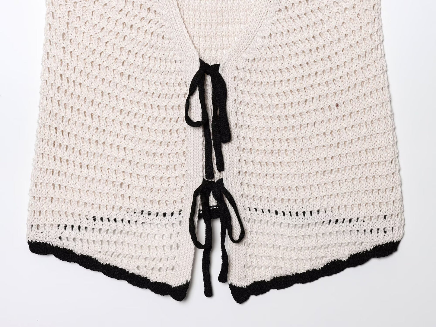 Women's new fashion bow Lace up decoration Slim crochet suspender top