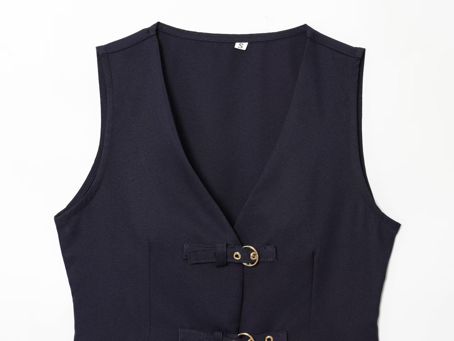 suit Women's 2 pieces buckle decoration vest style crepe top+Pants