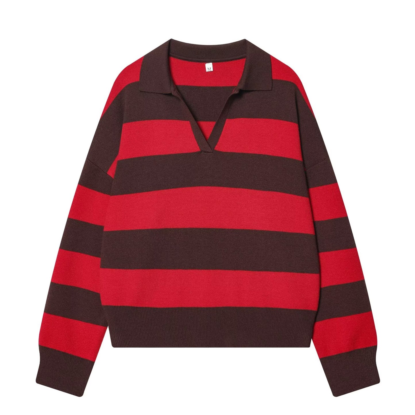 Women's casual striped knitted polo shirt