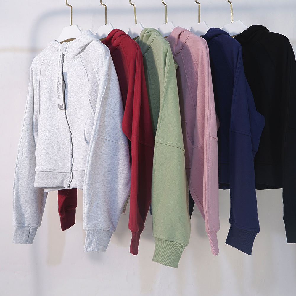 Women's Autumn and Winter New Sports Outdoor Quick-drying Yoga Clothes Slim Short Ladies Cardigan Hooded Sweater Loose Coat 