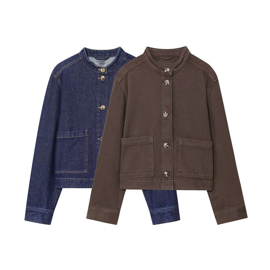 Women's 2025 new fashion casual stand collar twill coat