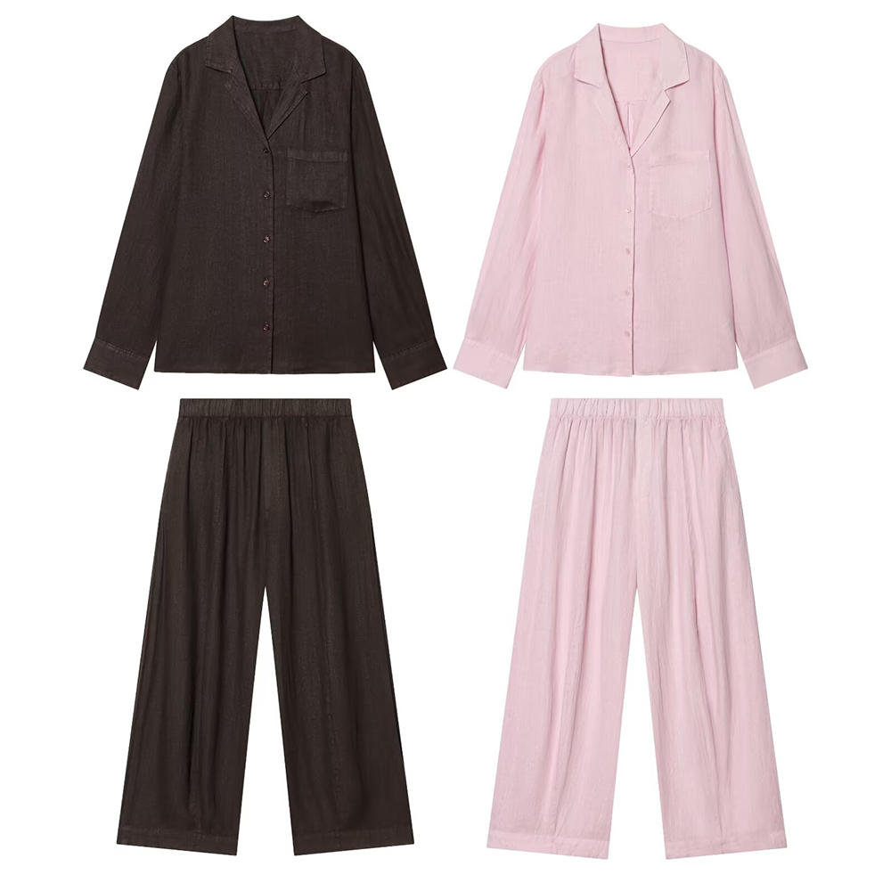 suit Women's 2 pieces pocket decoration linen blend shirt+Pants