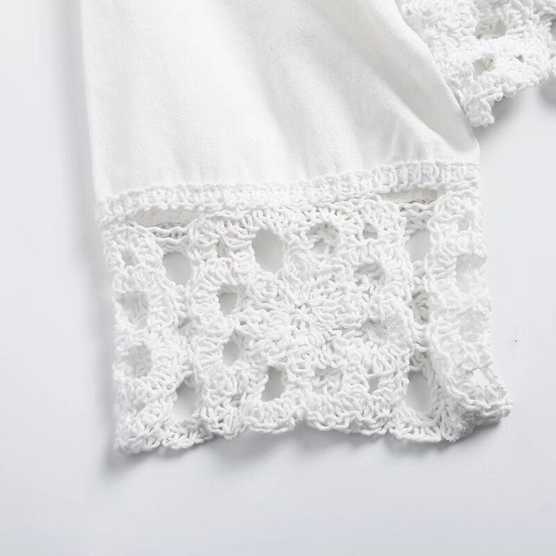 Women's new fashion casual single breasted long sleeved lace patchwork shirt+Shorts Women's suit