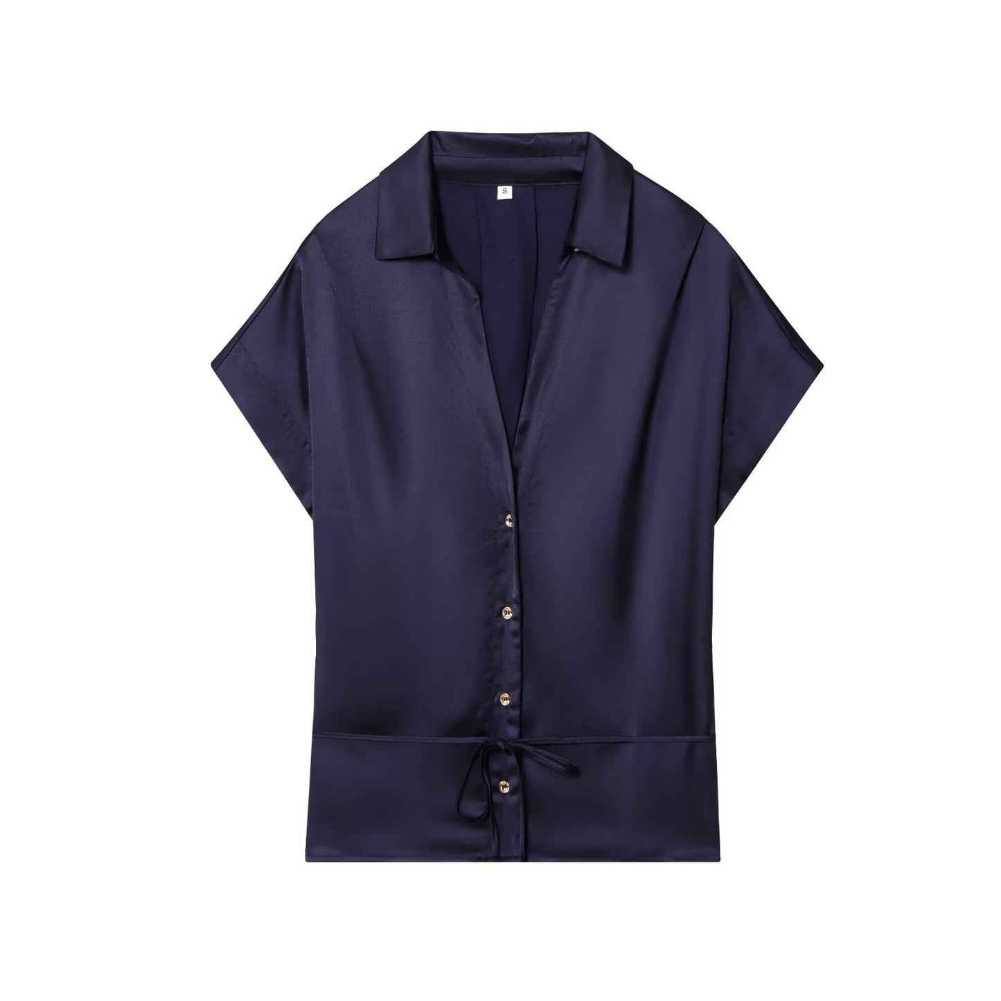 Women's new fashion with Belt short sleeved satin textured shirt+Pants suit