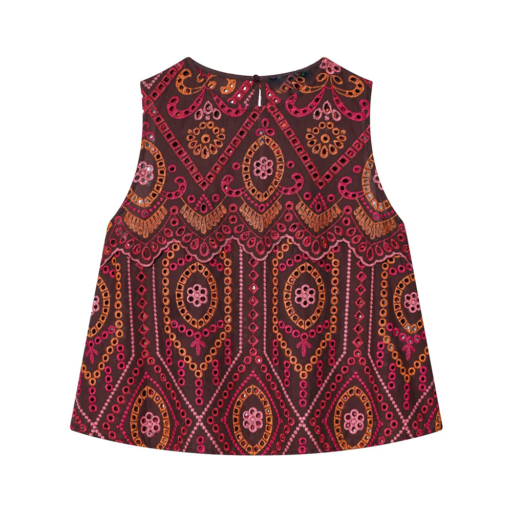 suit Women's 2 pieces hollowed out embroidered O-Neck top+Skirts