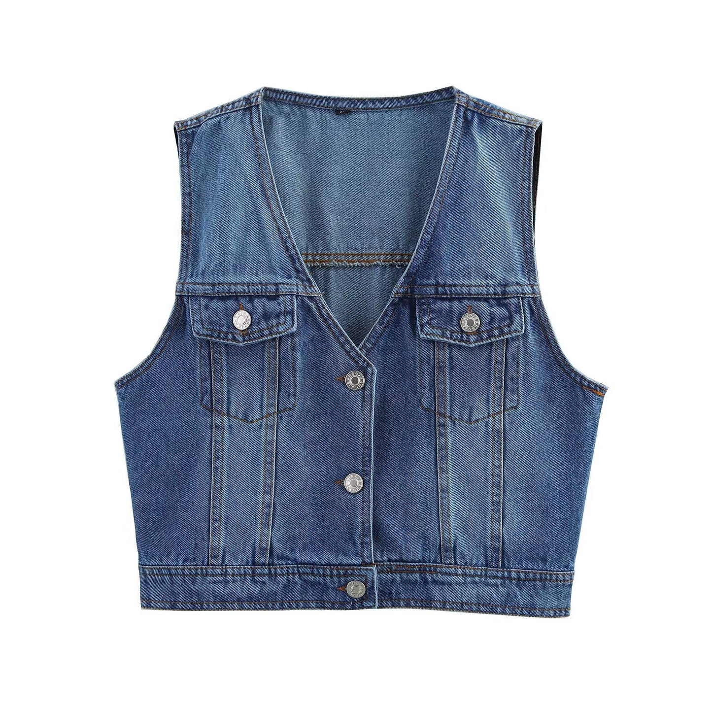 Women's new fashion short single breasted V-neck denim vest+Jeans Women's suit