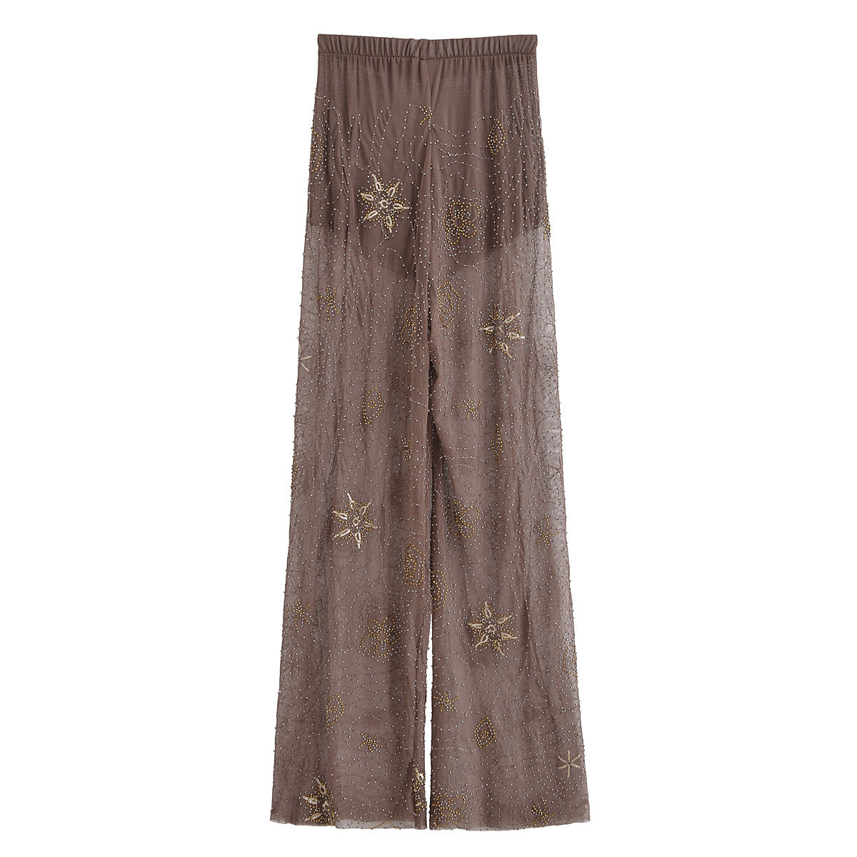 Women's new fashion bead decoration loose casual semi transparent pants
