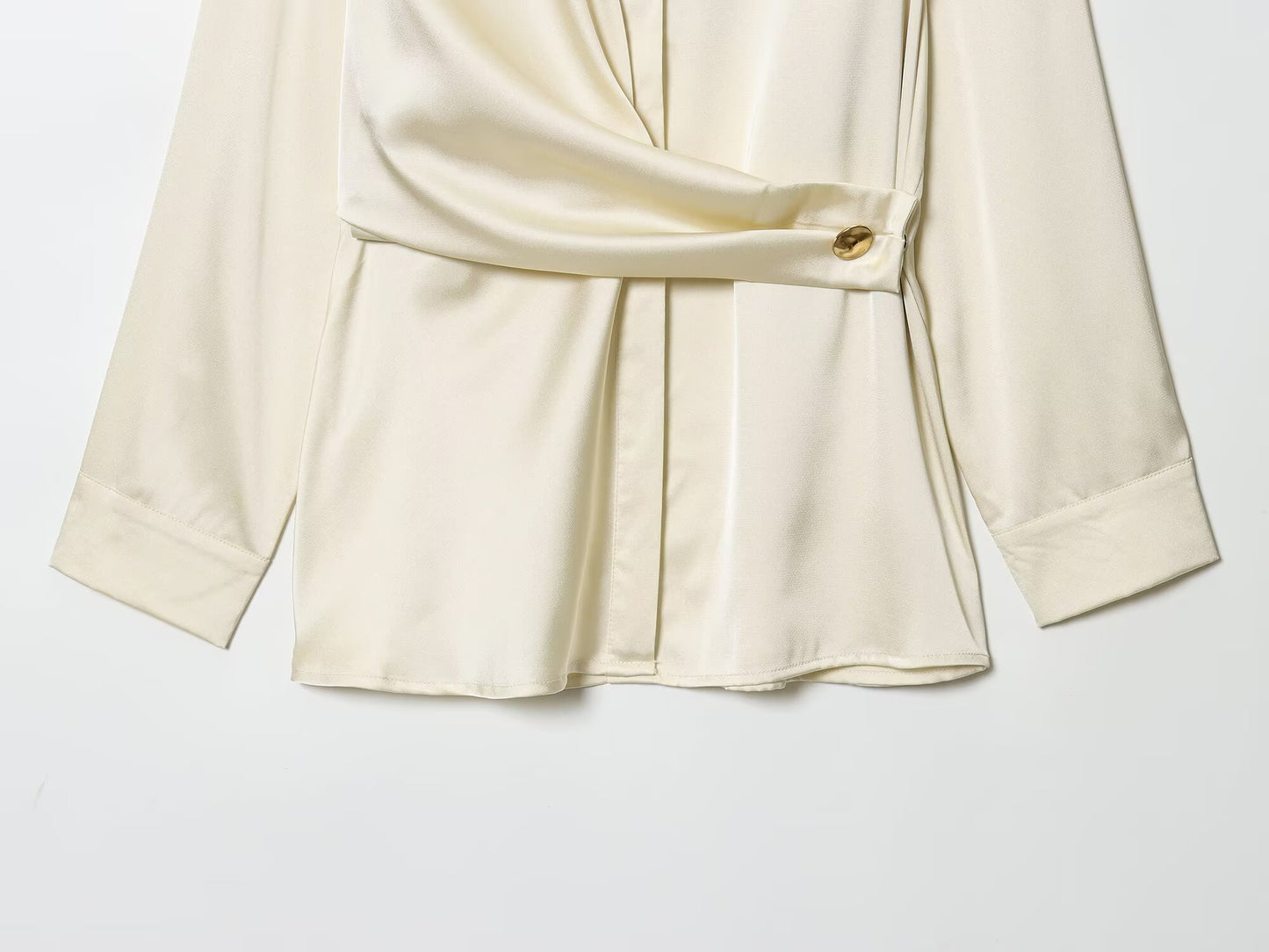 Women's new fashion knot decoration satin texture button up shirt