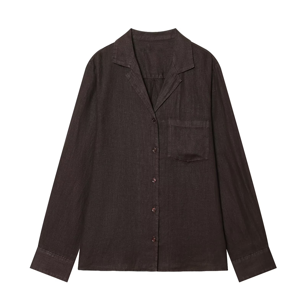 suit Women's 2 pieces pocket decoration linen blend shirt+Pants