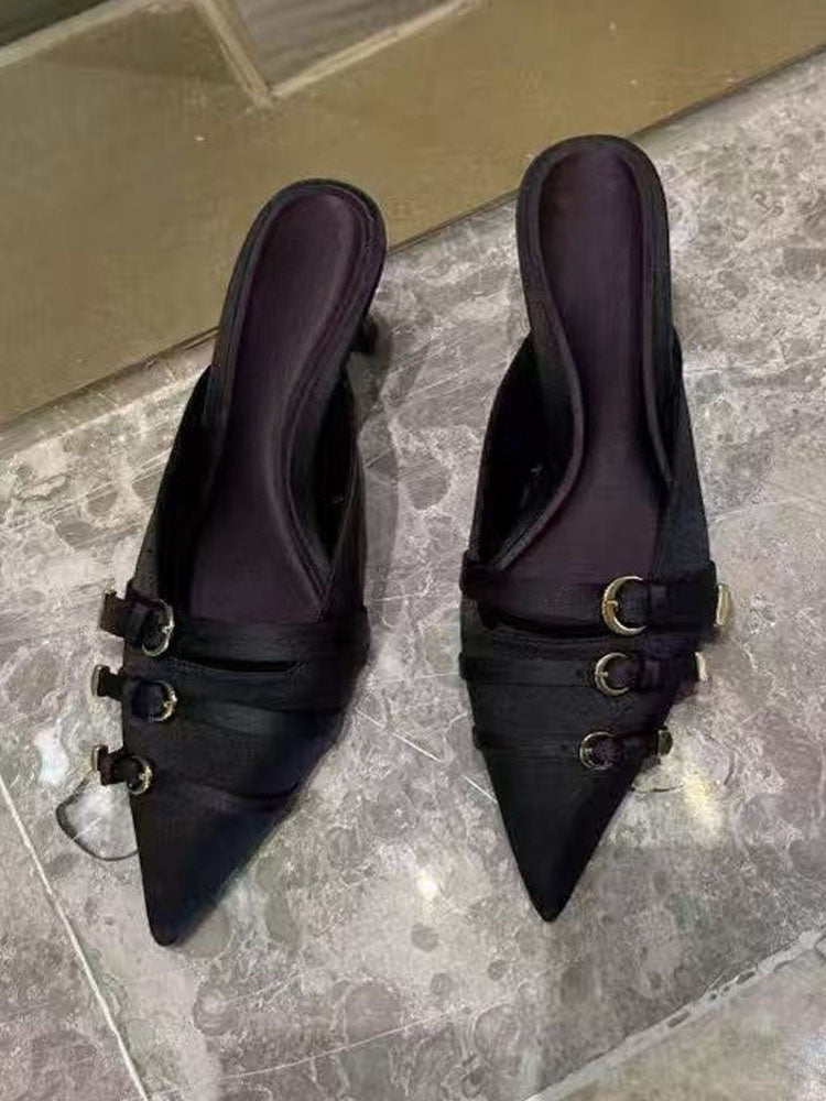 Women's New Fashion Joker Pointed Buckle Design Slippers Stiletto Sandals.