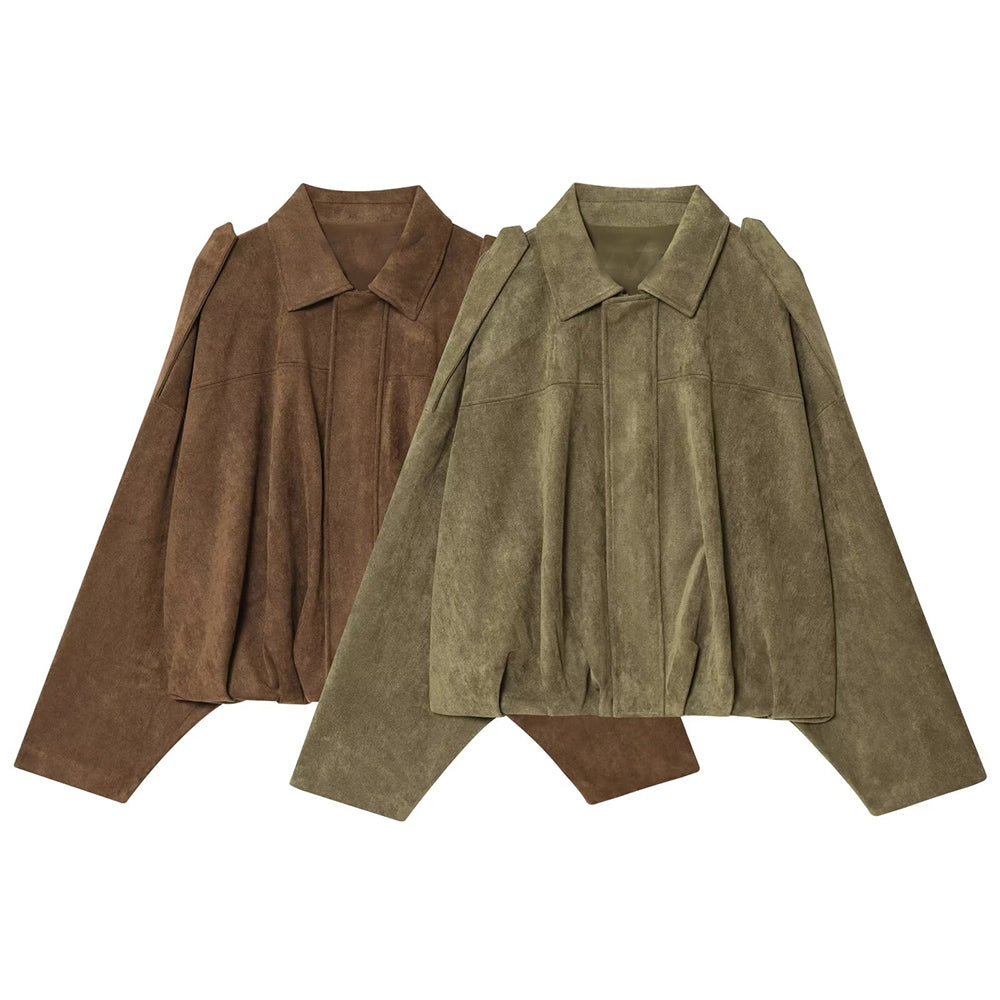 Women's new fashion loose suede effect flying jacket coat
