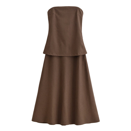 Women's new fashion sleeveless patchwork strapless MIDI dress retro backless women's dress